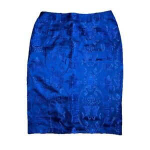 True Corset Playgirl Royal Blue Brocade Pencil Skirt Coquette Bodycon Women’s L